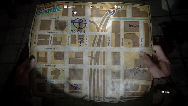 A map of Downtown Seattle in The Last of Us 2 showing Barko's Pet Store Key location.