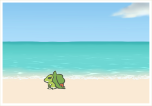Frog walking down beach