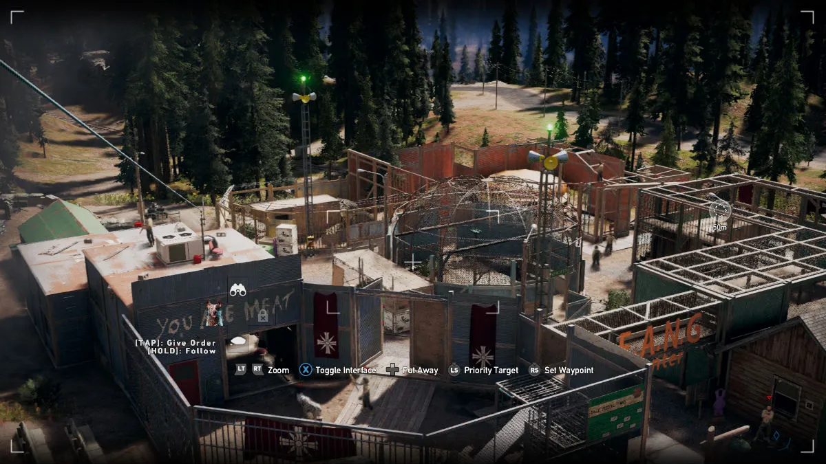An elevated view of the F.A.N.G. Center in Far Cry 5 