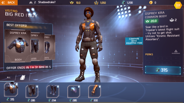 armor options from Big Red in Shadowgun Legends