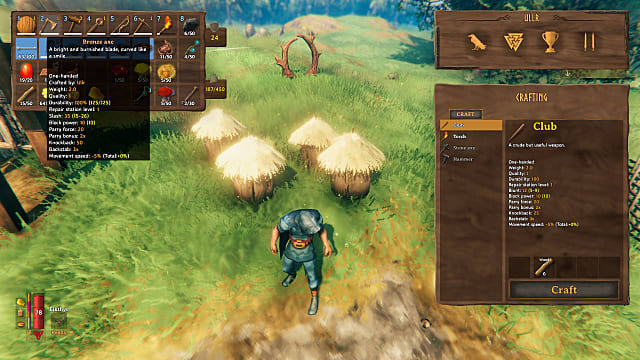 The inventory stat box for bronze axe showing multipliers.