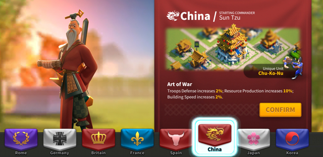 The civilization selection screen highlights china, with old Chinese man with long white beard