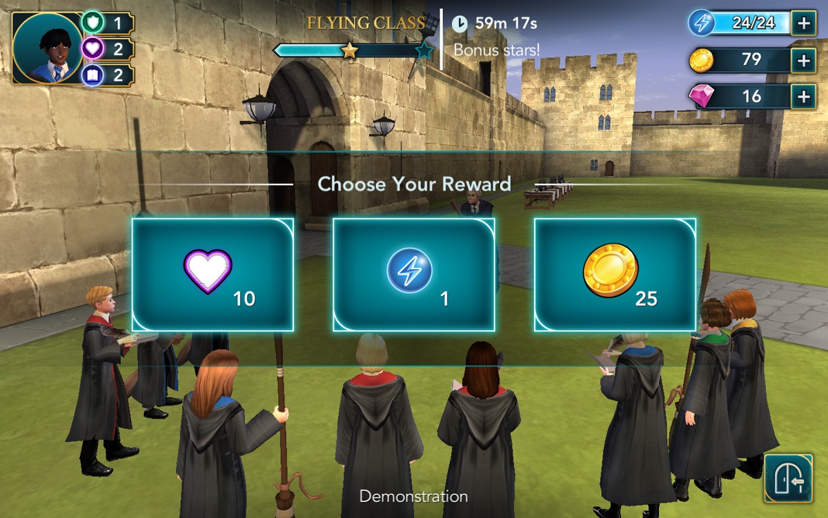 Wizards and witches choosing rewards outside