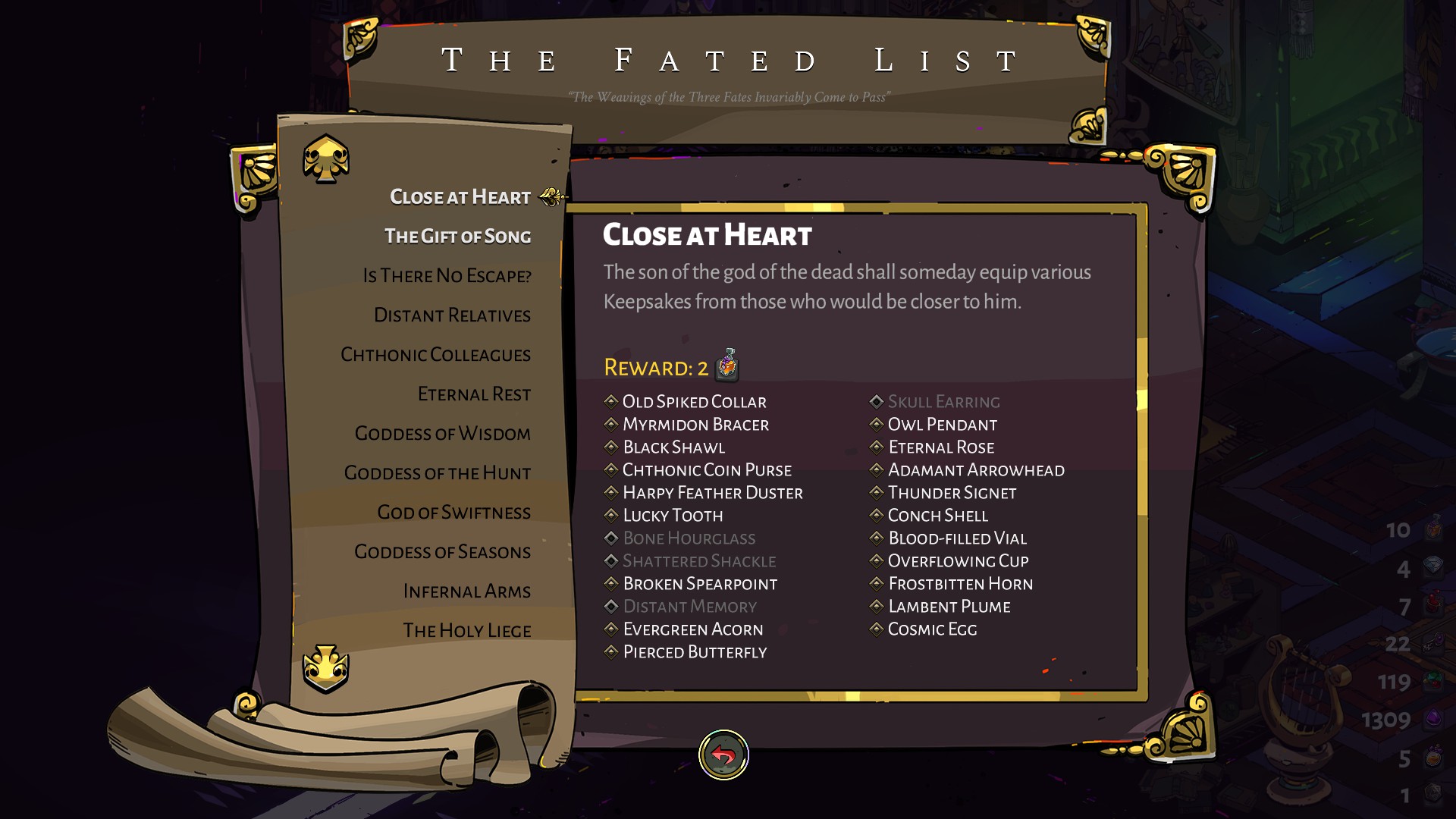 Fated List objectives presented as a scroll.