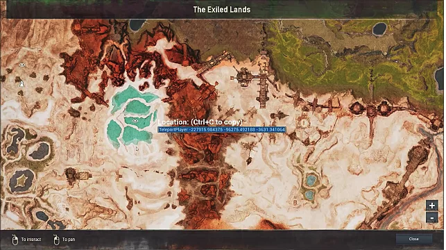 Conan Exiles map showing shattered springs location
