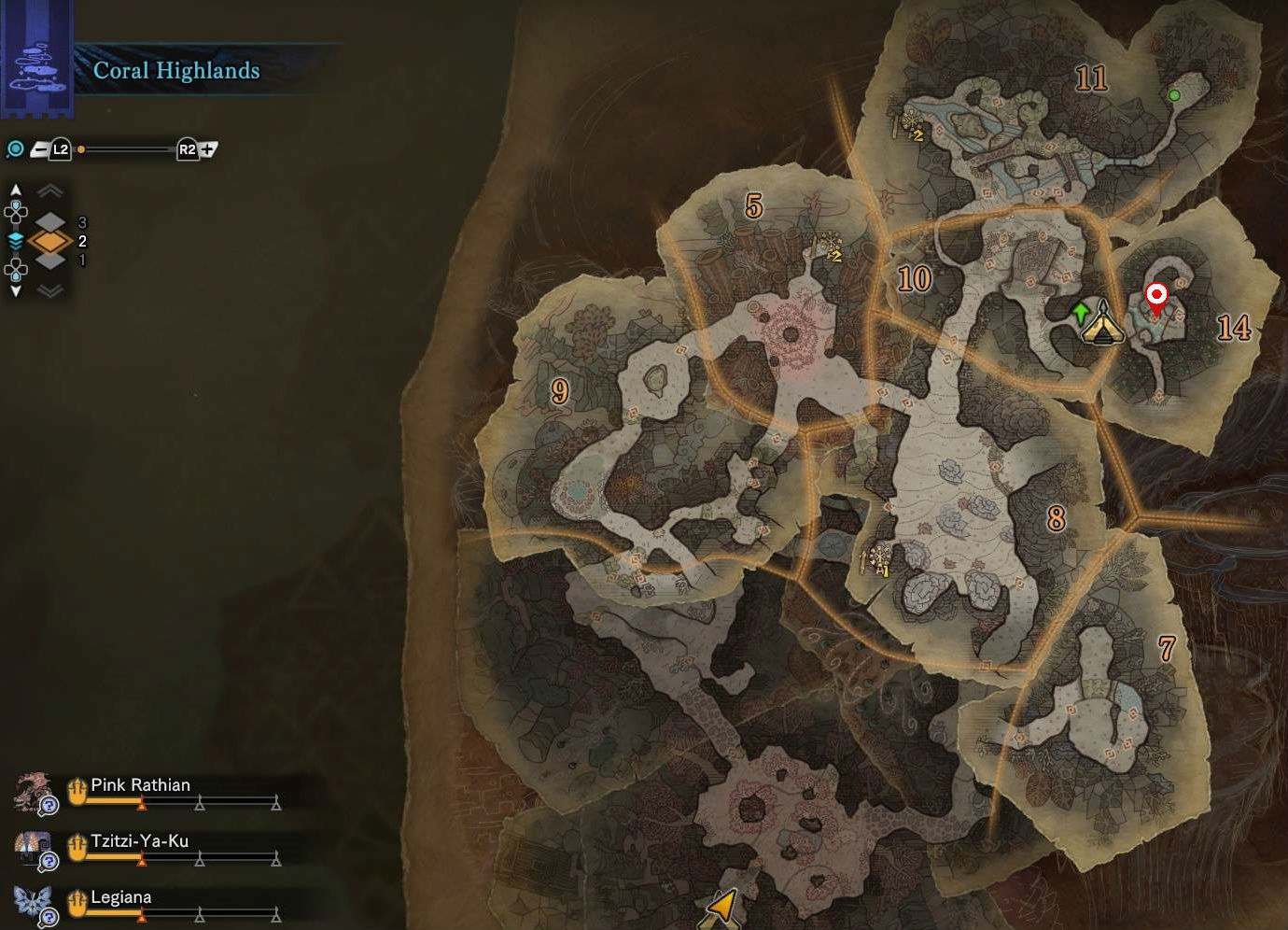 Map of Coral Highlands in MHW with possible location of goldenfish in zone 14 noted
