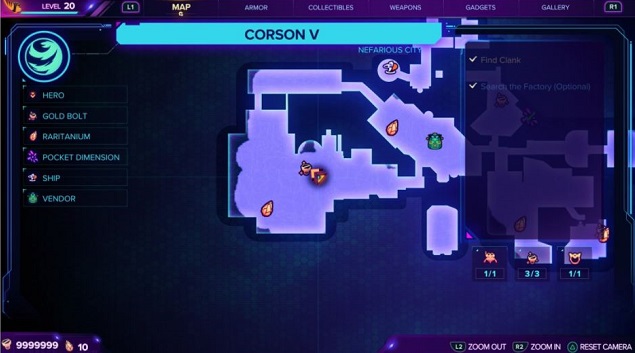 A map for the first gold bolt location on Corson V.