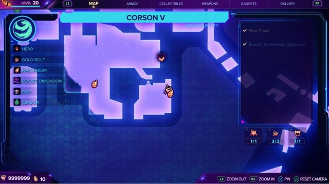 A map for the second gold bolt location on Corson V.
