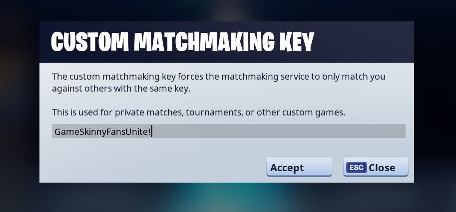 The grey and white box to enter your Fortnite matchmaking key