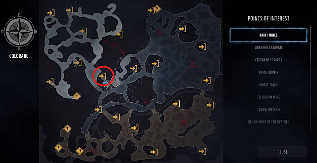 Wasteland 3 map showing the location of the Dirk Markowitz's Stealth Squad skill book in Downtown Colorado Springs. 