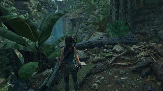 Lara finds the first document on a stone in the Peruvian Jungle