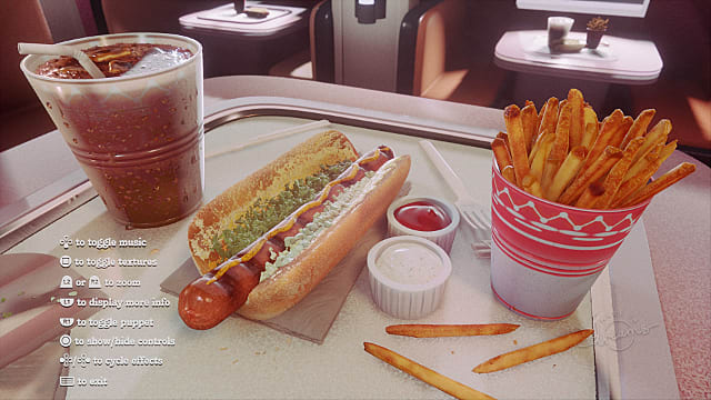 Ridiculously realistic hotdog, fries, and soft drink in Dreams.