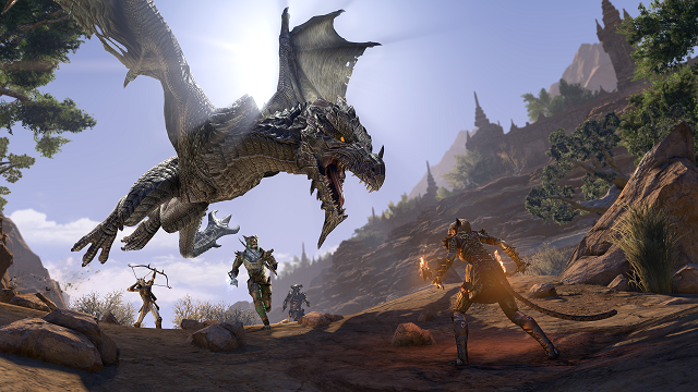 Dragon attacking group of players in Elsweyr