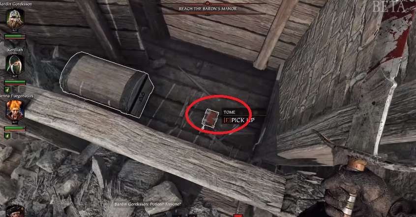 The spot where you can find the first tome in vermintide's empire in flames objective