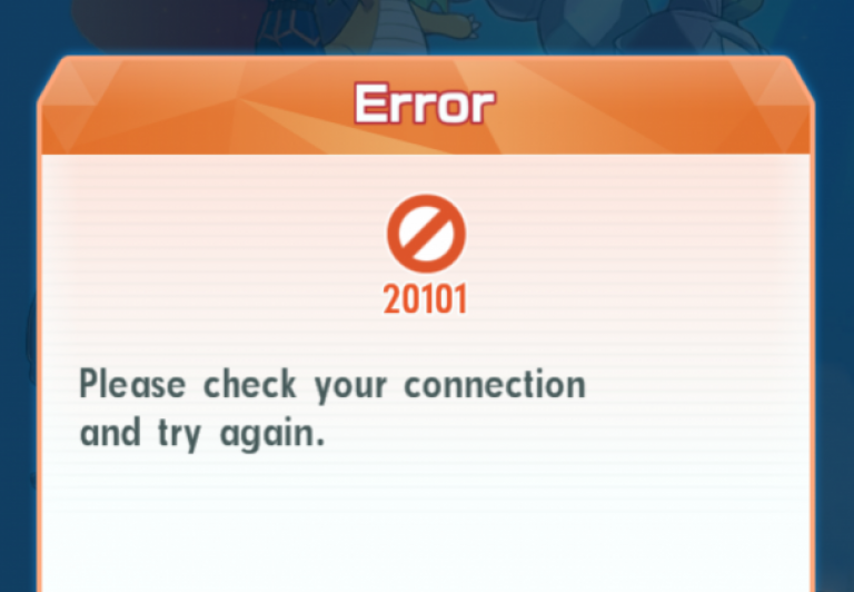 20101 error in Pokemon Masters asking to check the internet connection. 