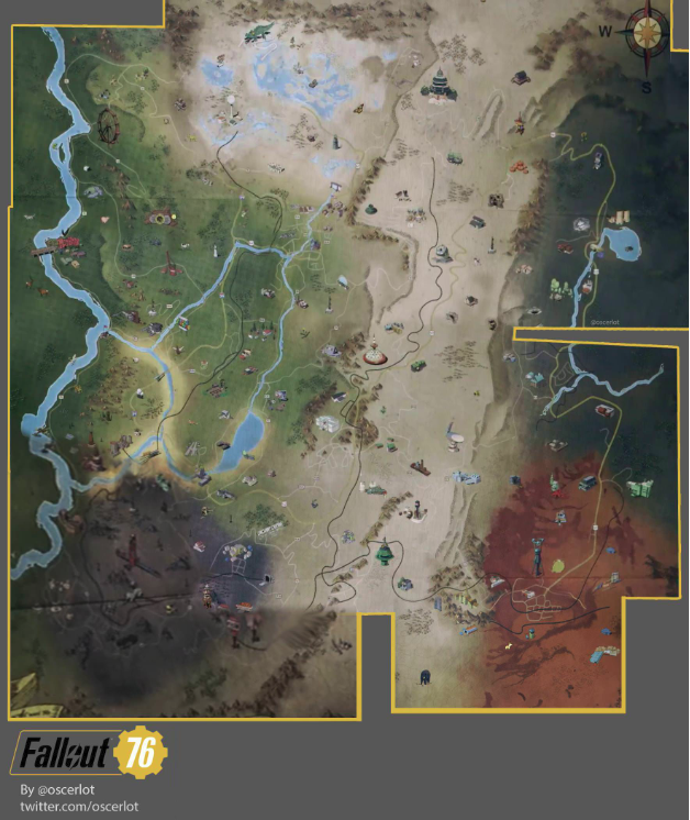 The full Fallout 76 map in top-down, classic Fallout style