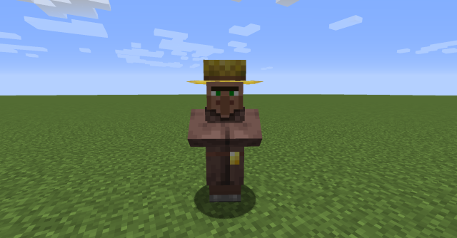 A farmer villager in Minecraft. 