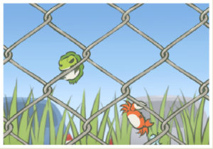 Frog climbing fence