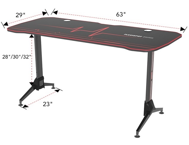 A render of the Flexispot ergonomic gaming desk showing its dimensions.