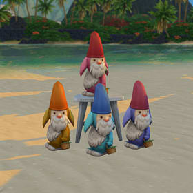 Four gnomes with floppy ears and bunny noses.