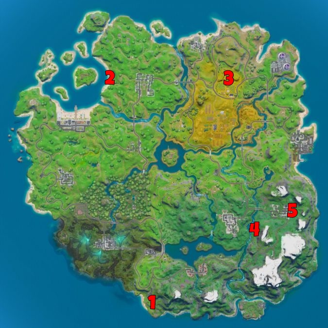 Map of best landing spots in Fortnite Chapter 2