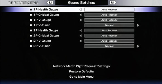 Street Fighter V training mode gauge settings