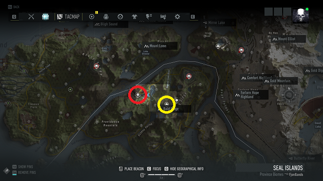 Ghost Recon Breakpoint map showing bald ridge bivouac and the fuel storage area of the Seal Islands