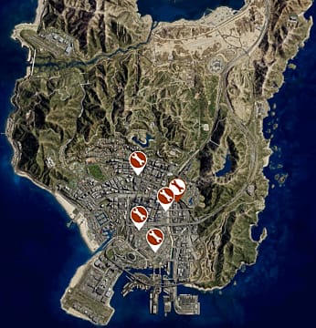 Map of Los Santos showing all of the auto shop locations.