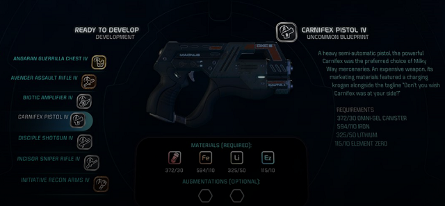 mass effect andromeda crafting weapons
