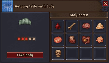 Screen showing autopsy table inventory