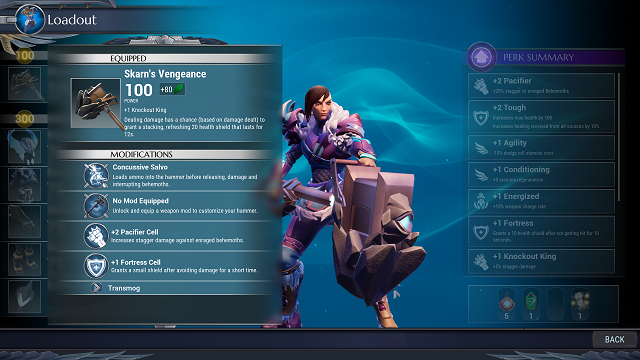 Loadout screen showing weapons, mods, cells