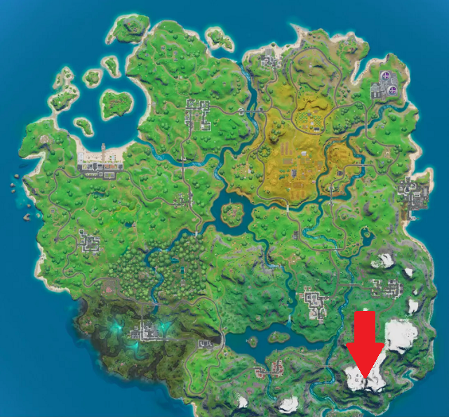 Fortnite Chapter 2 map showing the location of the highest mountain summit. 