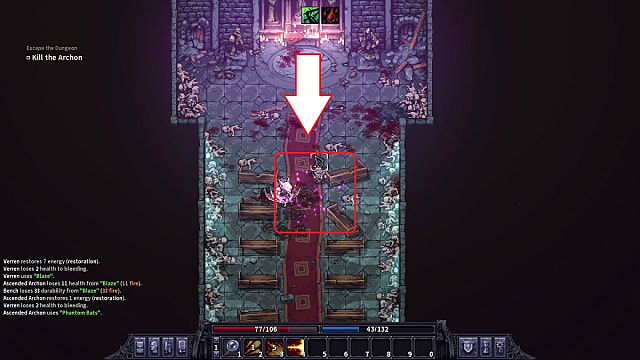 Avoiding the Archon's purple charge attack in the Corrupted Chapel. 