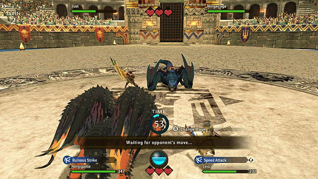 Just fighting Nargacuga in a dirt arena in multiplayer.
