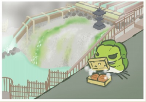 Frog looking at box by river in Kanto