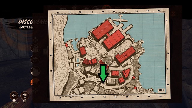 A map of Karl's Bay showing where a delivery stall can be found.
