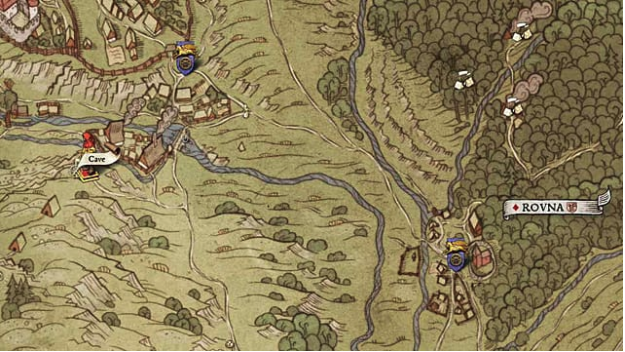 Southwest of Skalitz, Map XI shows a cave location just south of a small village on the outskirts