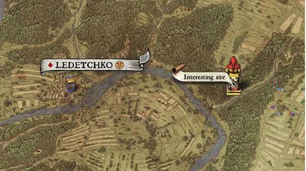 Map XV shows an interesting site treasure location east of Ledetchko along the road before the river