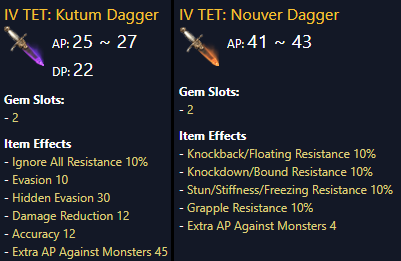 Kutum and Nouver are great end-game sub-weapons in BDO