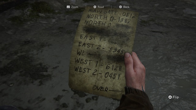 The Last of Us 2 gate code list.