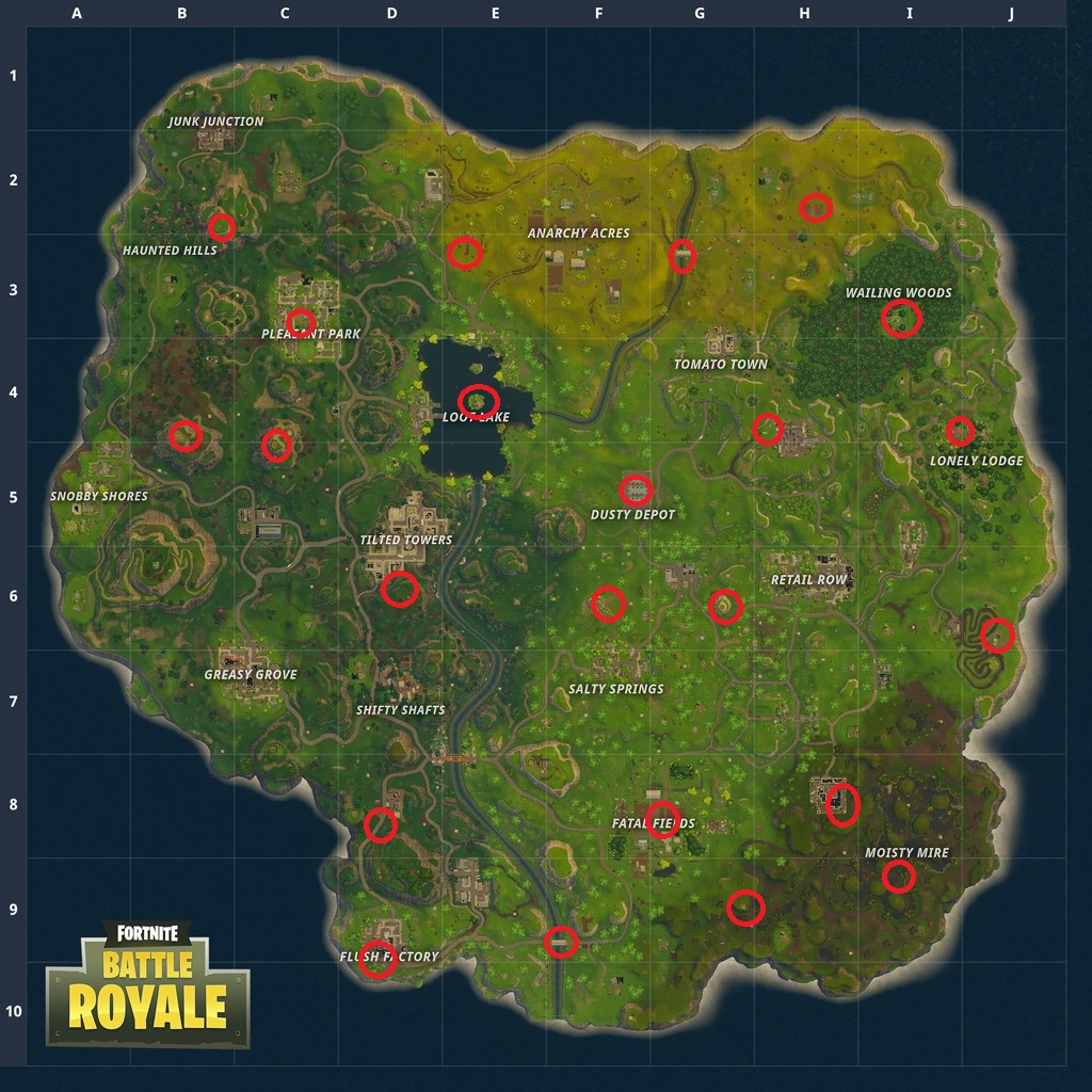 The locations of each Fortnite landing bullseye