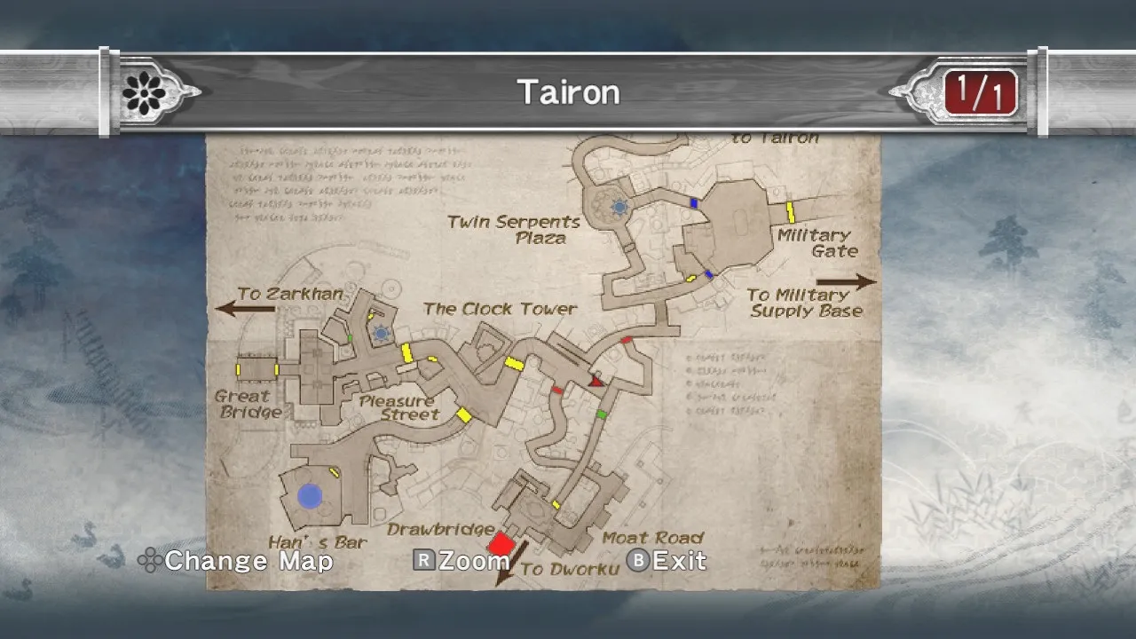 Tairon map showing nunchakus location.