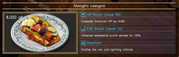 final fantasy xv experience food buff Maagho Lasagna