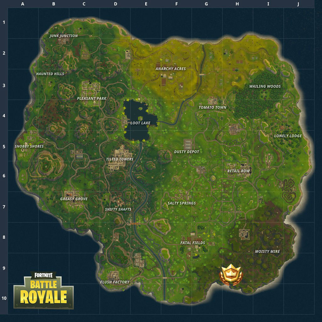 Fortnite map displaying the location of the battle star for week 4