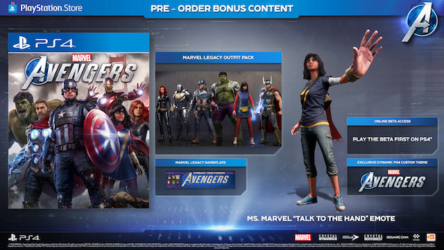 Marvel's Avengers PlayStation 4 pre-order bonus outline. 