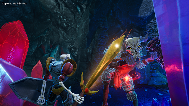 Sir Daniel Fortesque fights a minotaur enemy in MediEvil for PS4