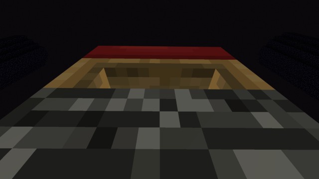 A bed on top of the bedrock fountain in Minecraft.