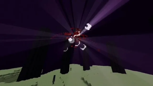 The Enderdragon exploding in Minecraft.