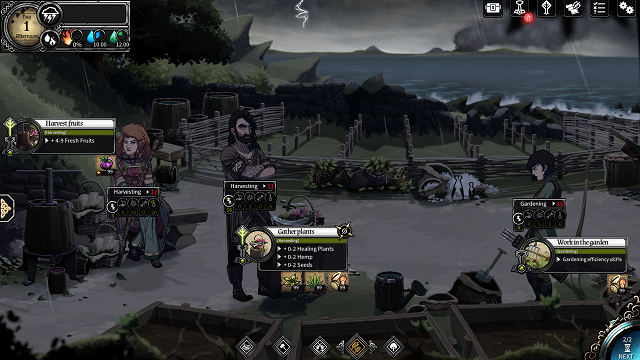 Moira, Eirik, and Kari stand at various harvesting stations in the harvesting area 
