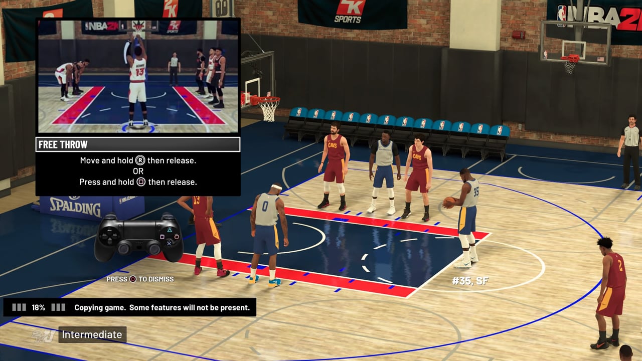 Players stand at the free throw line in NBA 2K19's practice mode